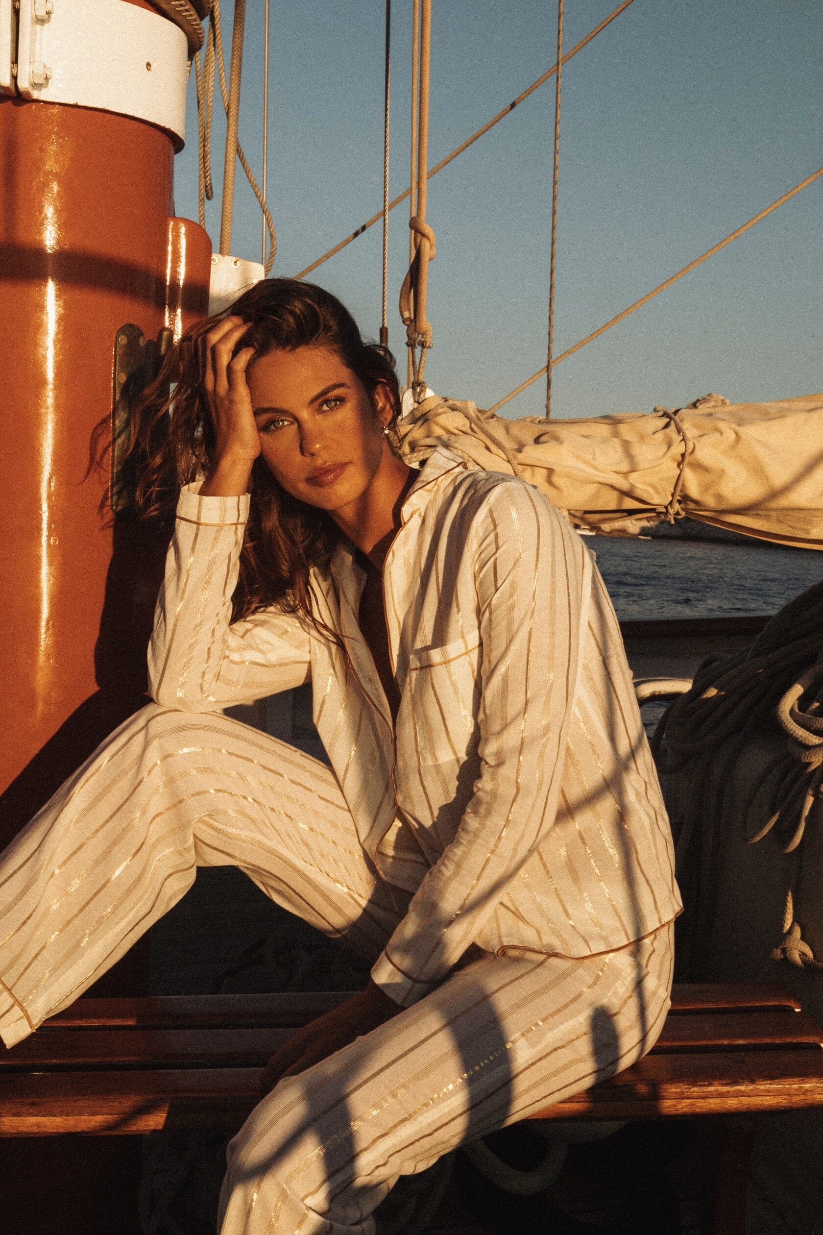 white  stunning  stripes  soft  smooth  sexy  pyjamas  pyjama  print  new homewear  lune de miel  light  homewear  gold  glamour  glamorous  cute  comfortable  chic  boho