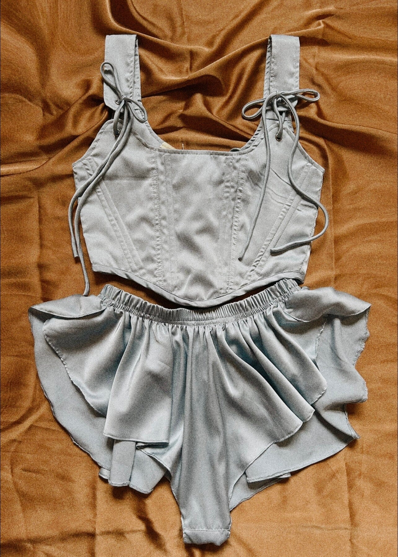 corset sexy glamour lingerie set ensemble homewear cosy confort satin short