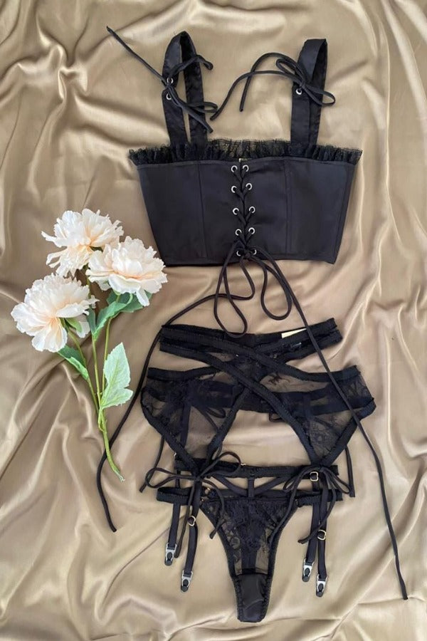 set lingerie luxe minuit à paris black