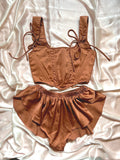 corset sexy glamour lingerie set ensemble homewear cosy confort satin short
